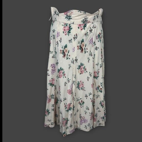 Vintage Scallop Waist Cream Light Floral Midi Skirt- Needs Repair Zipper - XXS - Picture 1 of 8